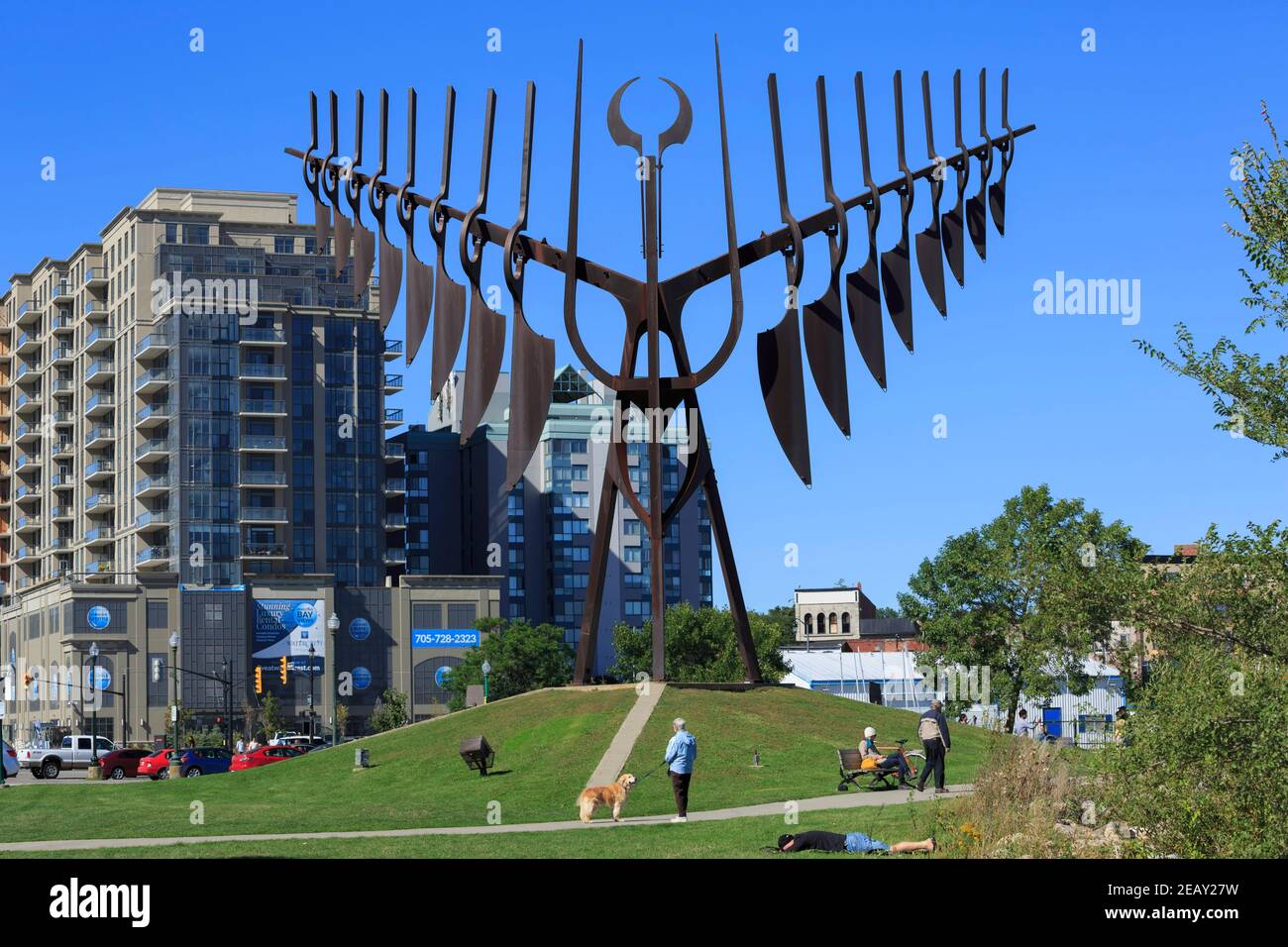 Spirit Catcher by Ron Baird on the waterfront in Barrie, Ontario, Canada. Stock Photo