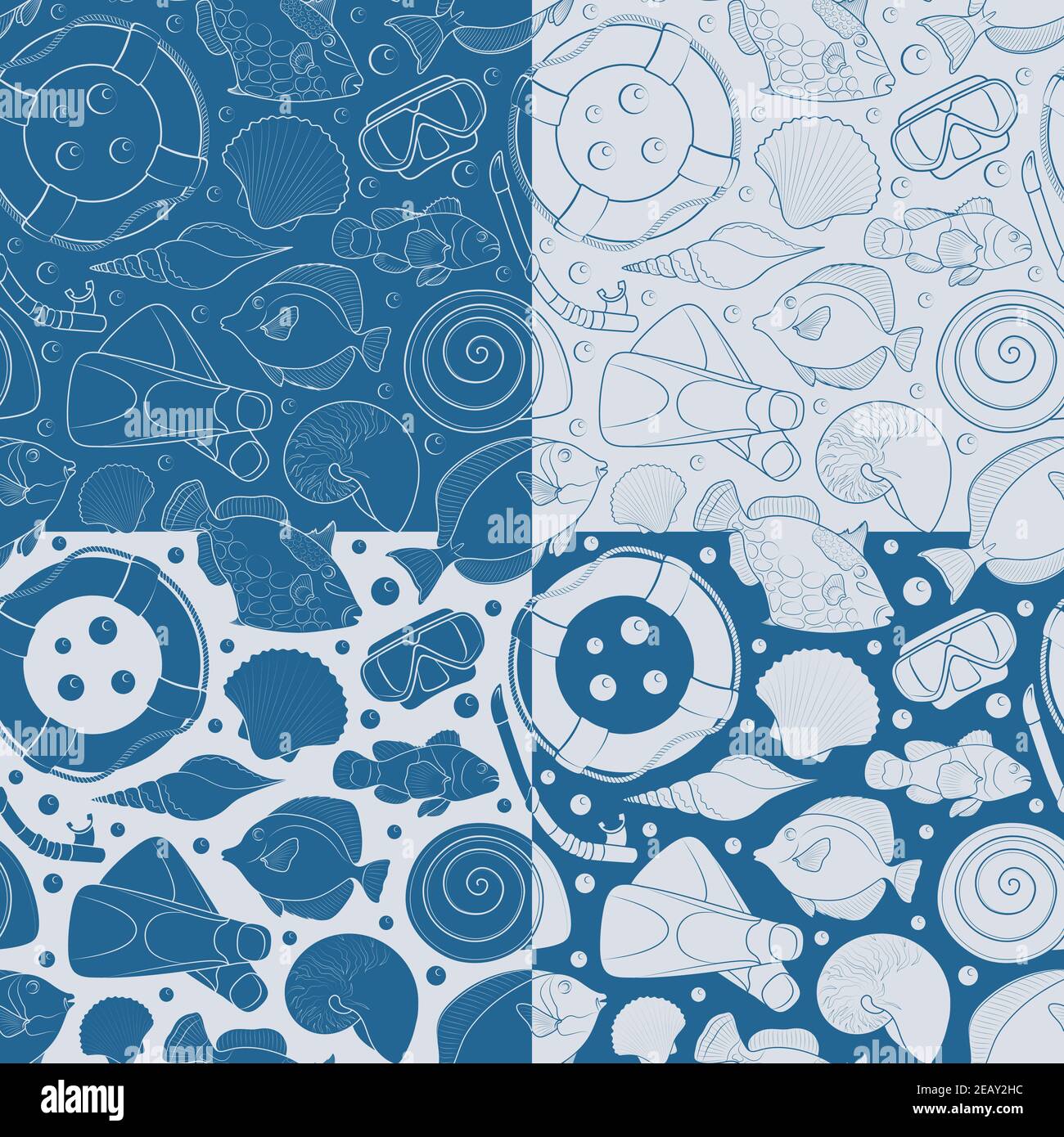Set of seamless vector pattern with sea elements. Stock Vector