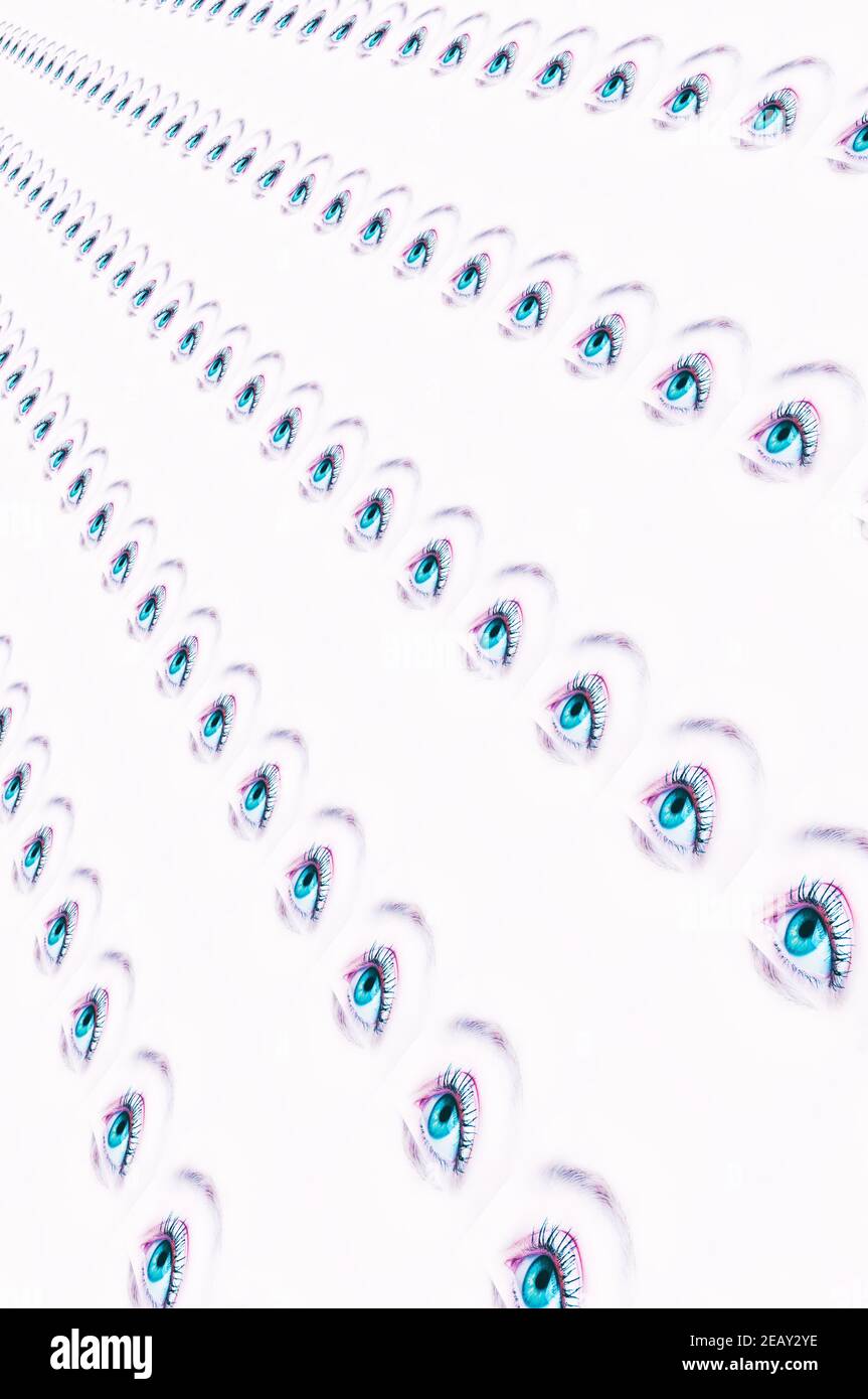 plane with many blue female eyes as a pattern Stock Photo
