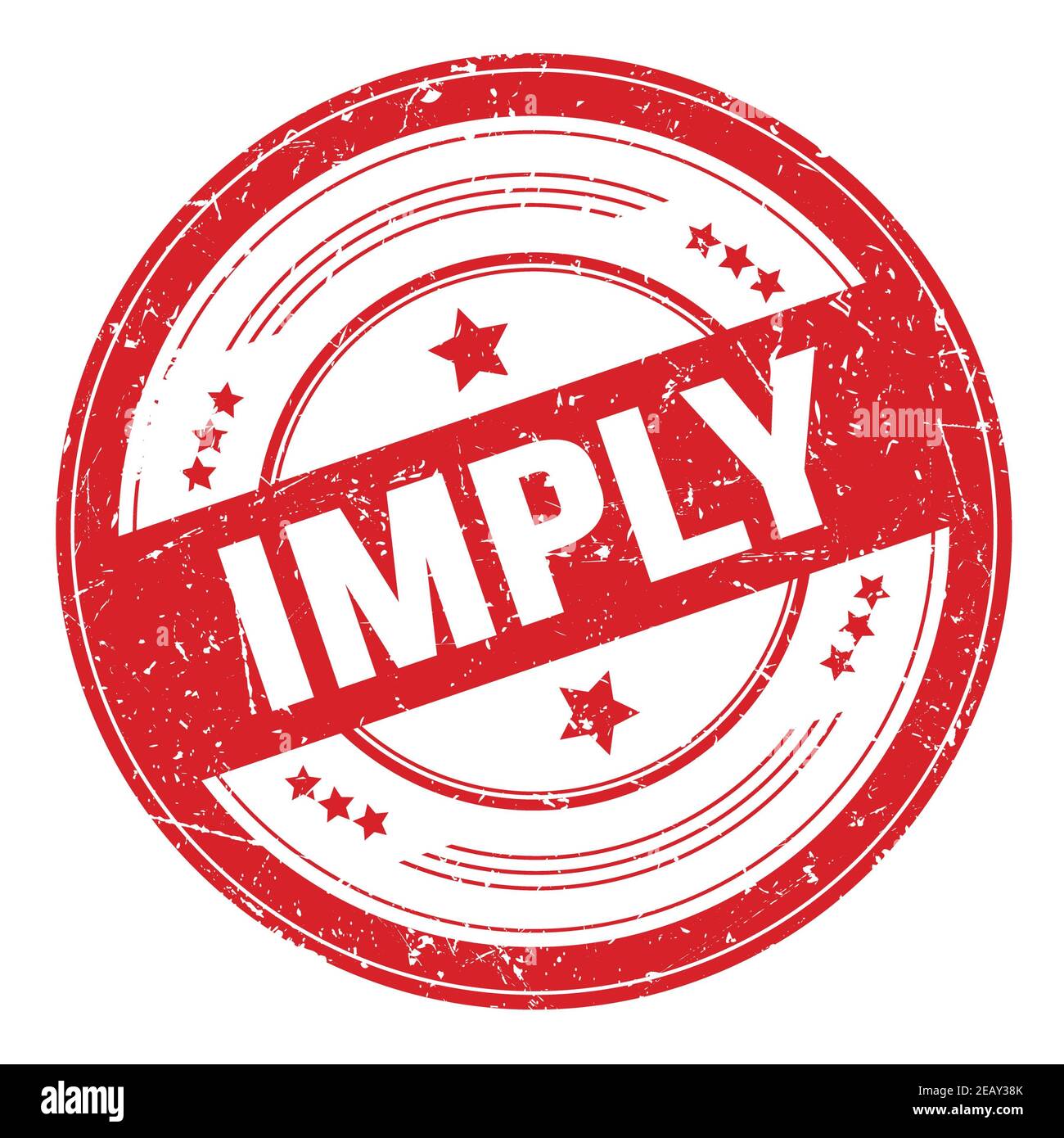 IMPLY text on red round grungy texture stamp. Stock Photo