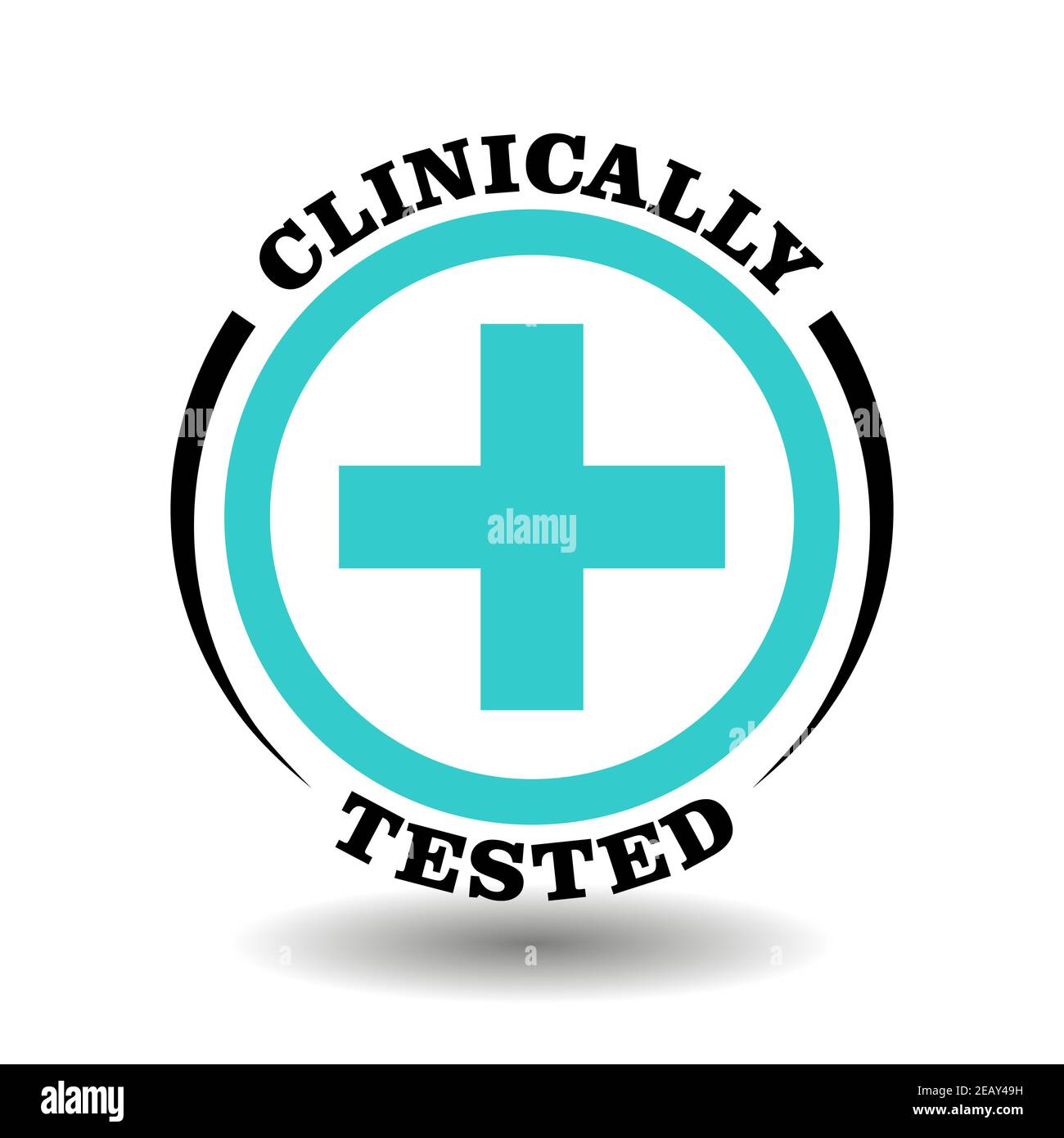 Clinically tested vector stamp with medical cross icon isolated on white. Round symbol for laboratory approved product packaging Stock Vector