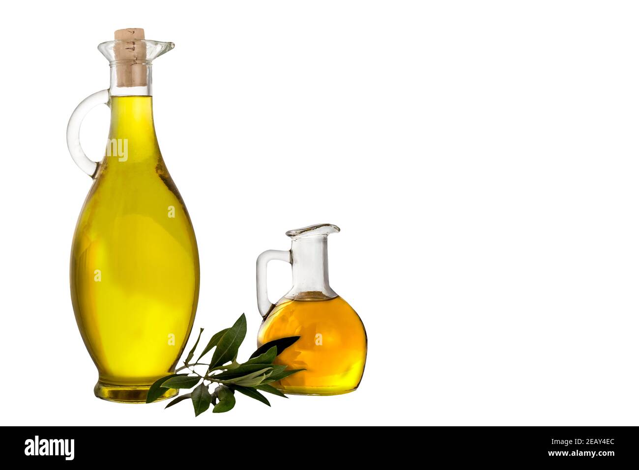 Extra virgin olive oil , two vintage jars isolated on white background Stock Photo