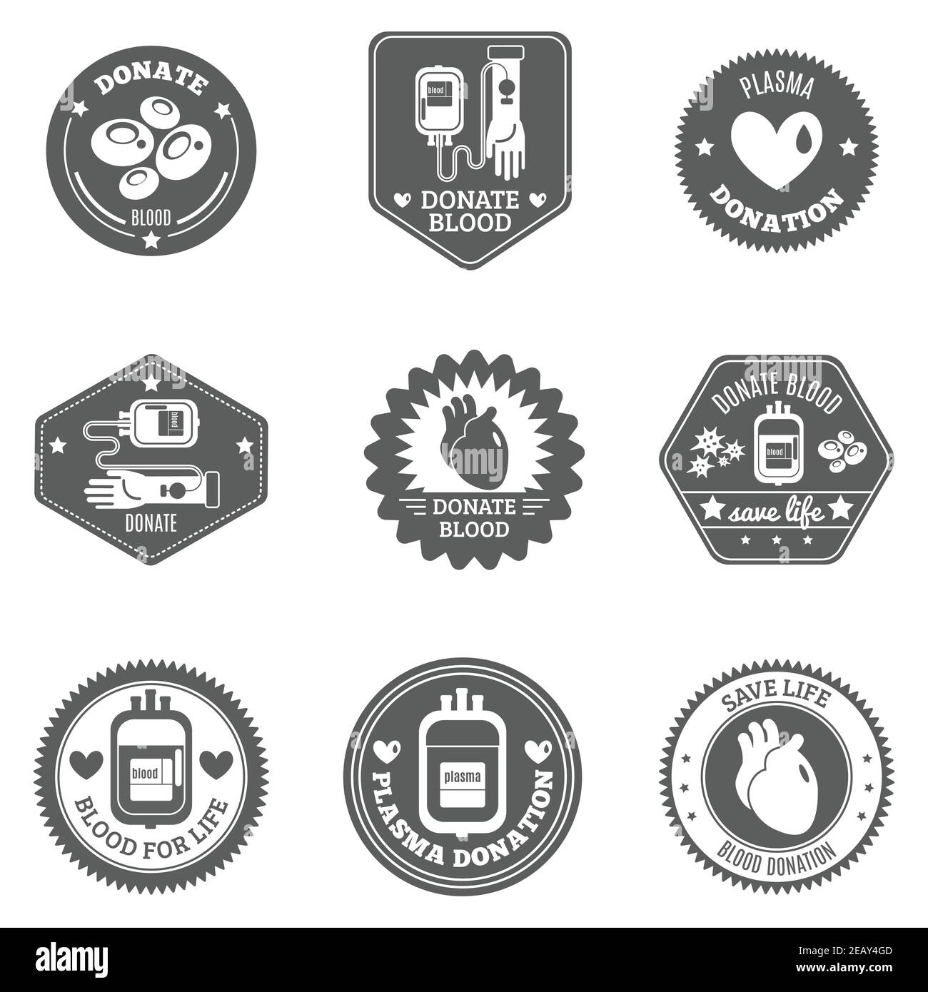 Blood donor plasma donation and transfusion label set isolated vector ...