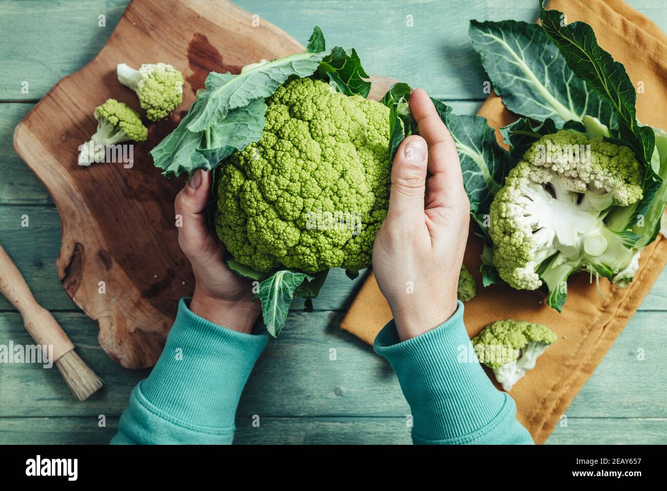 Delicious raw fresh green cauliflower from Puglia Stock Photo Alamy