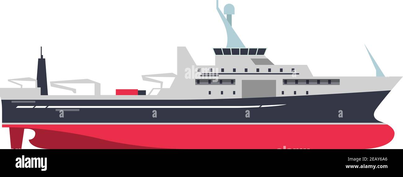 Military warship or cargo ship isolated on white background Stock Vector