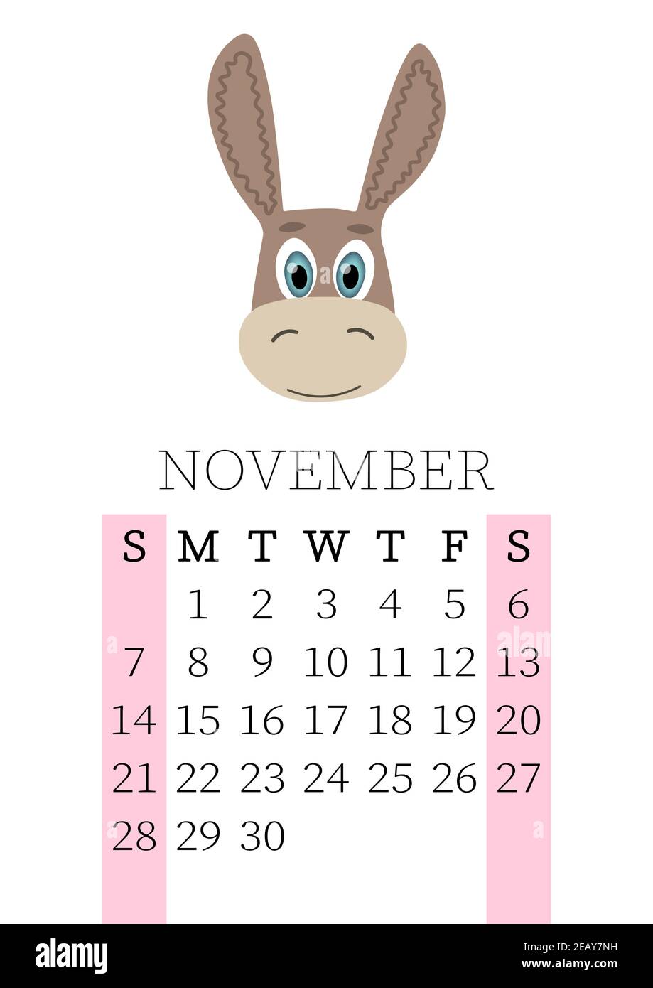 Calendar 2021. Monthly calendar for November 2021 from Sunday to Saturday.  Yearly Planner. Templates with cute hand drawn face animals. Vector Stock  Vector Image & Art - Alamy