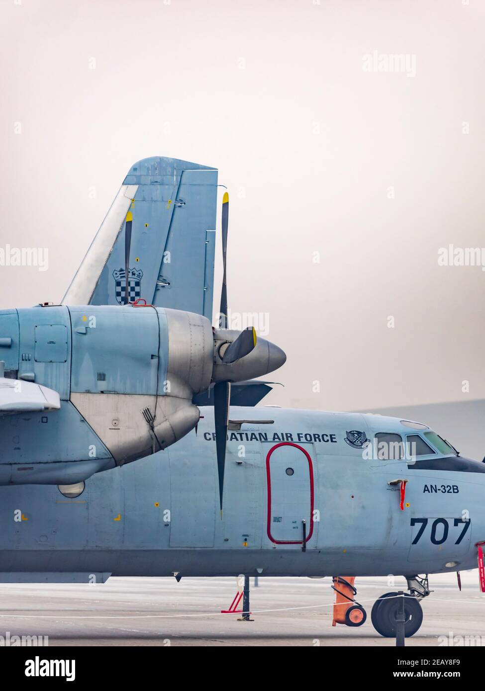Croatian An-32b aircraft in Pleso Air Base Stock Photo