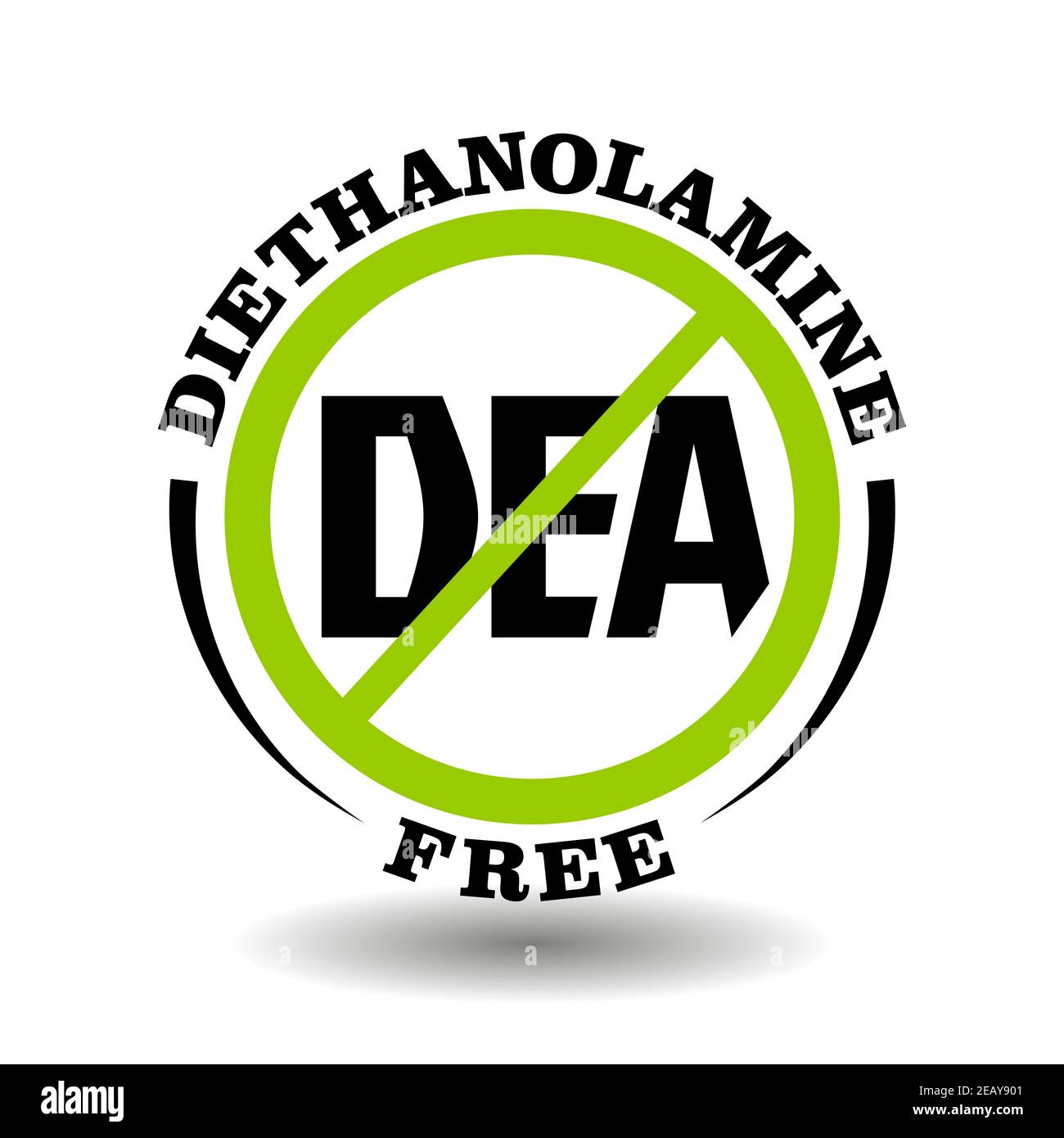 Vector stamp Diethanolamine free,  non DEA, no DEOA additive in cosmetic, food, medical product. Round prohibited icon for packaging symbol Stock Vector