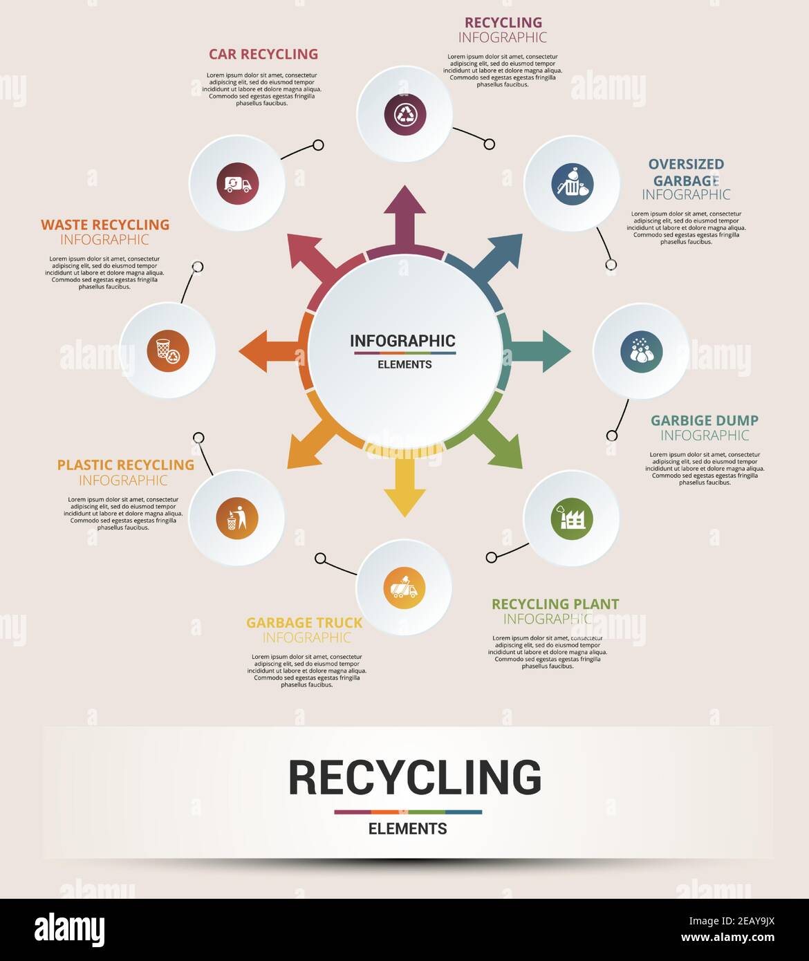 Infographic Recycling template. Icons in different colors. Include ...