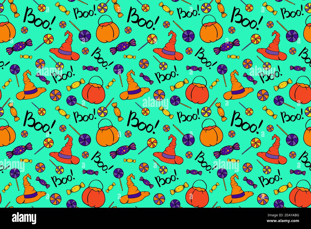 Sweets and witch halloween seamless pattern Stock Vector