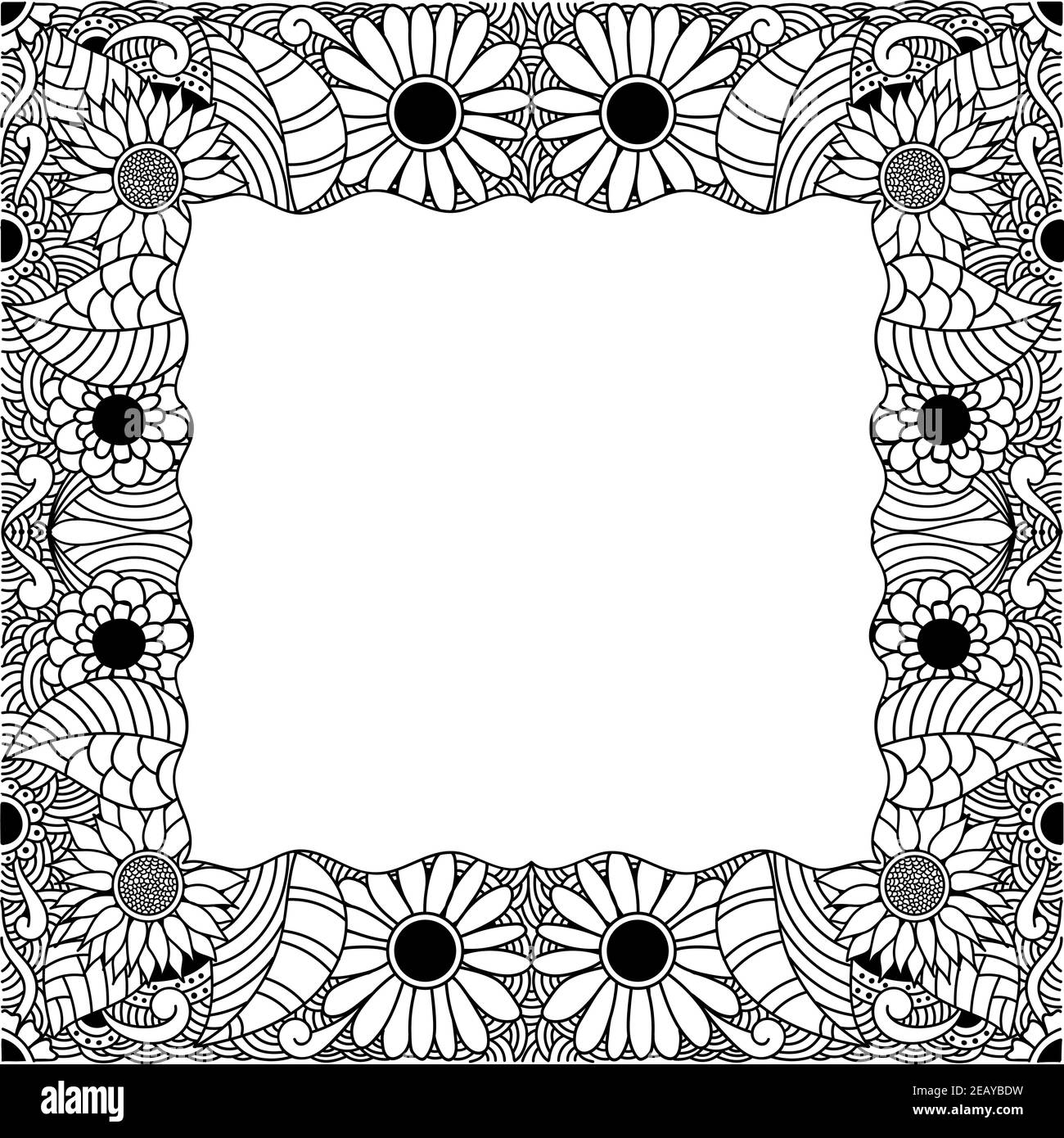 Square Line Art Flower Abstract Leaf Floral Frame Stock Vector Image ...