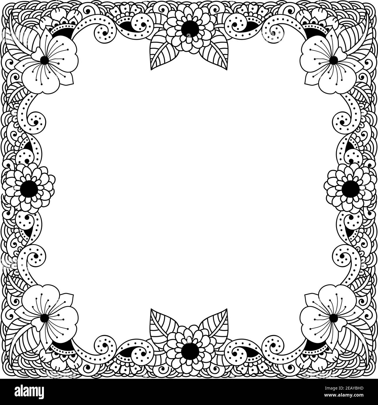 Square Line Art Flower Abstract Leaf Floral Frame Stock Vector Image ...