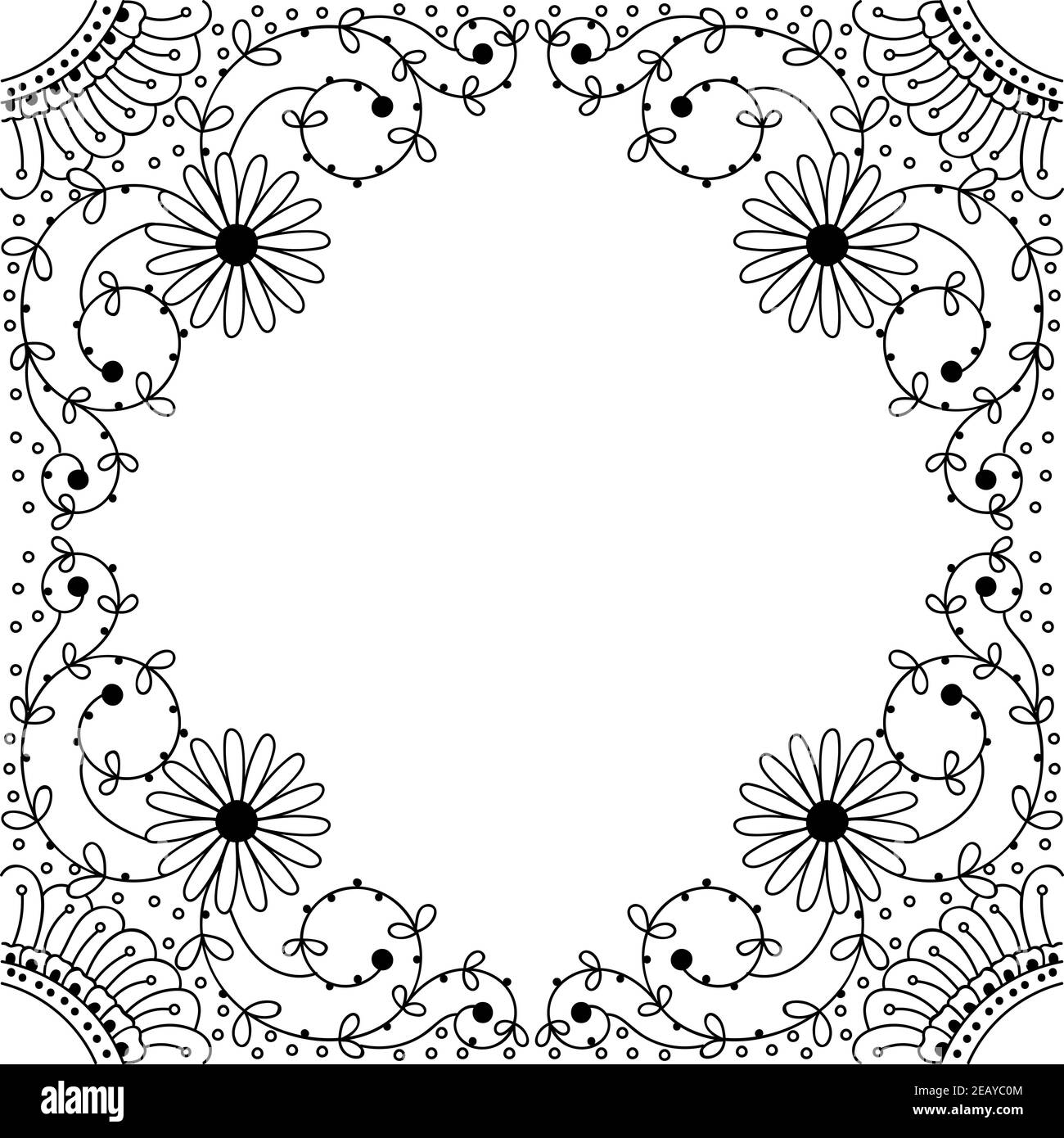 Square Line Art Flower Abstract Leaf Floral Frame Stock Vector Image ...
