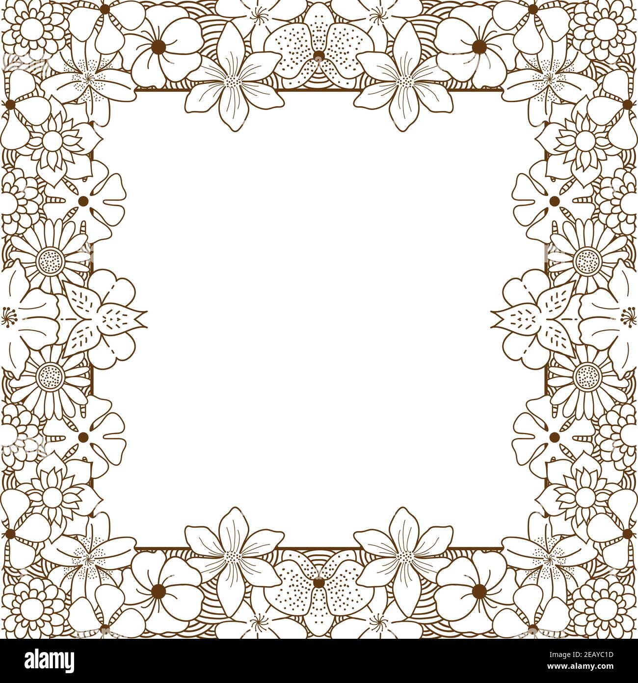 Square Line Art Flower Abstract Leaf Floral Frame Stock Vector Image ...