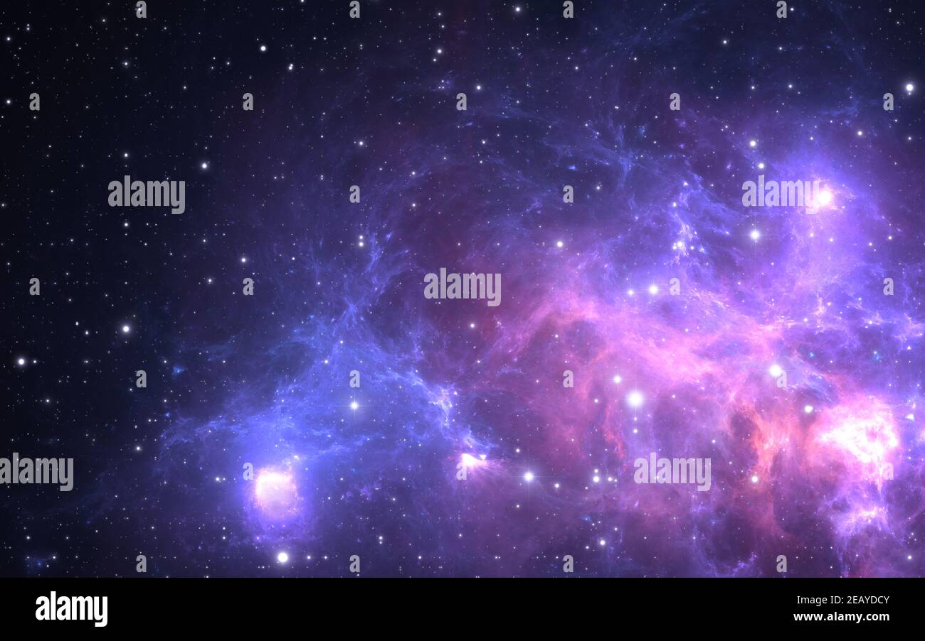 Starry night sky space background with nebula, 3D illustration Stock ...