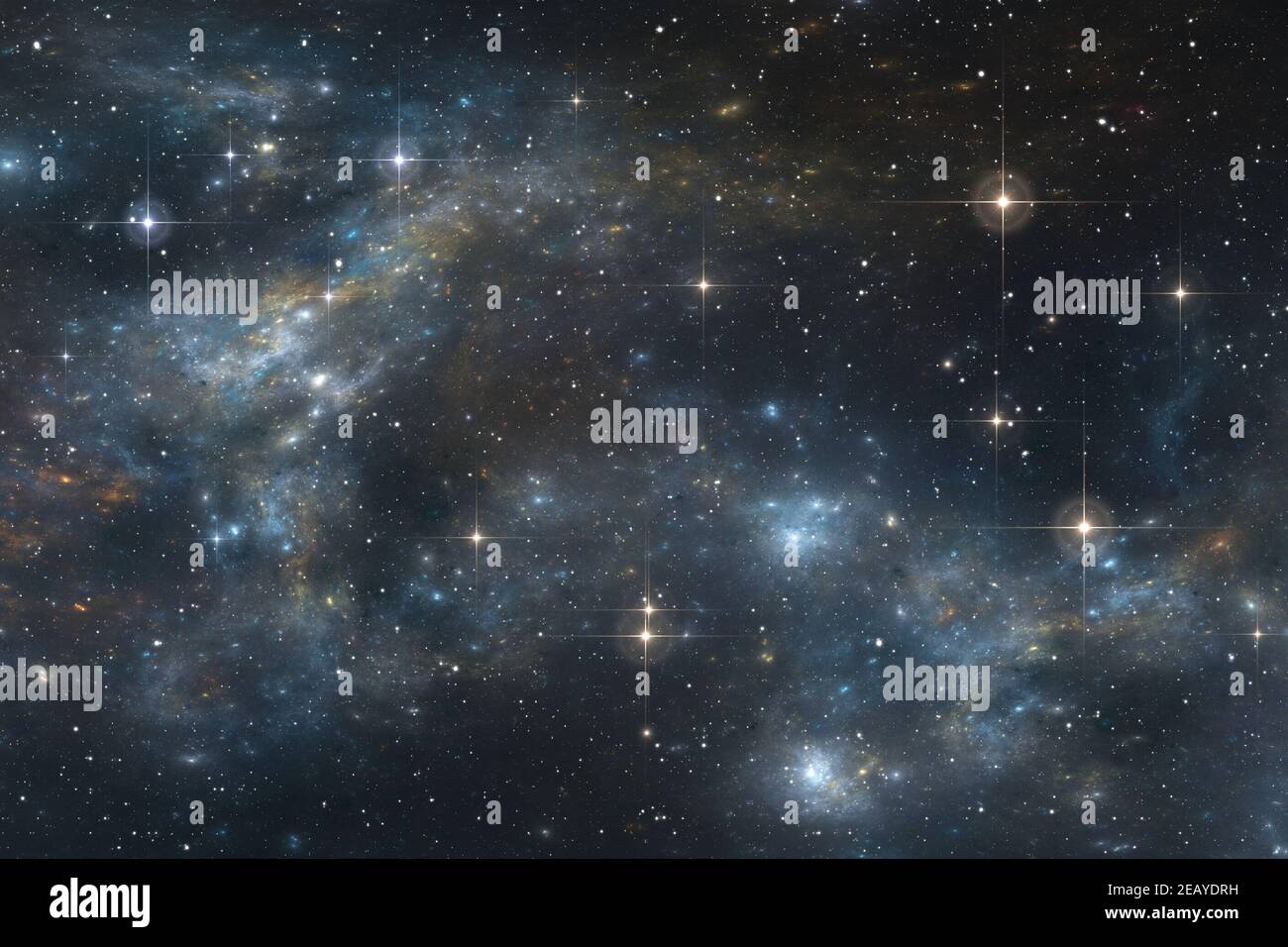 Starry night sky space background with nebula, 3D illustration Stock ...
