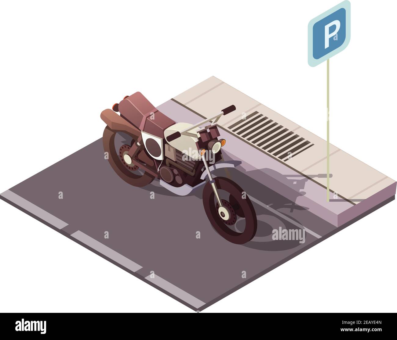Motorcycle parking isometric concept with city traffic symbols vector illustration Stock Vector
