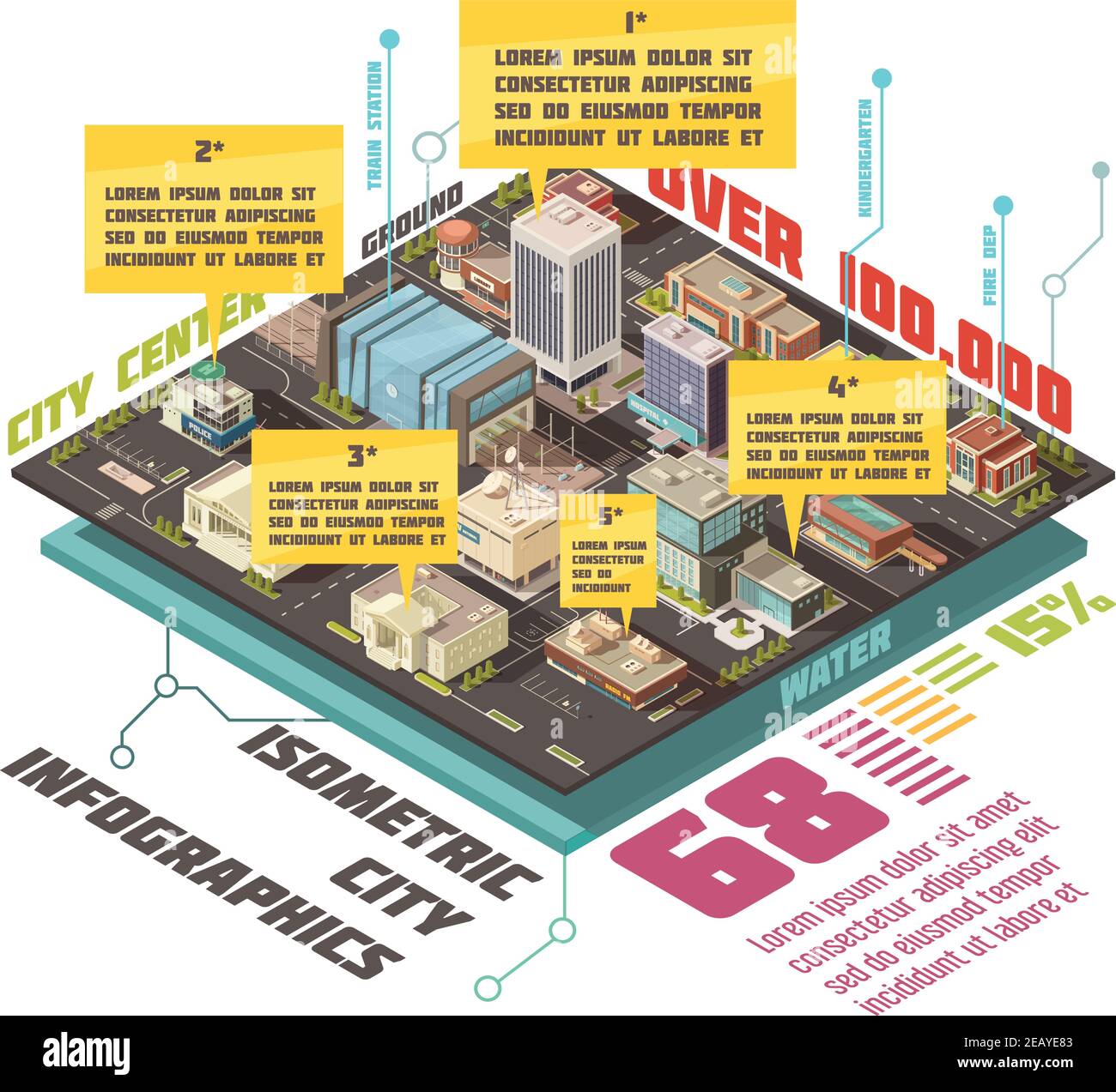 Government buildings isometric infographic set with state establishments symbols vector illustration Stock Vector