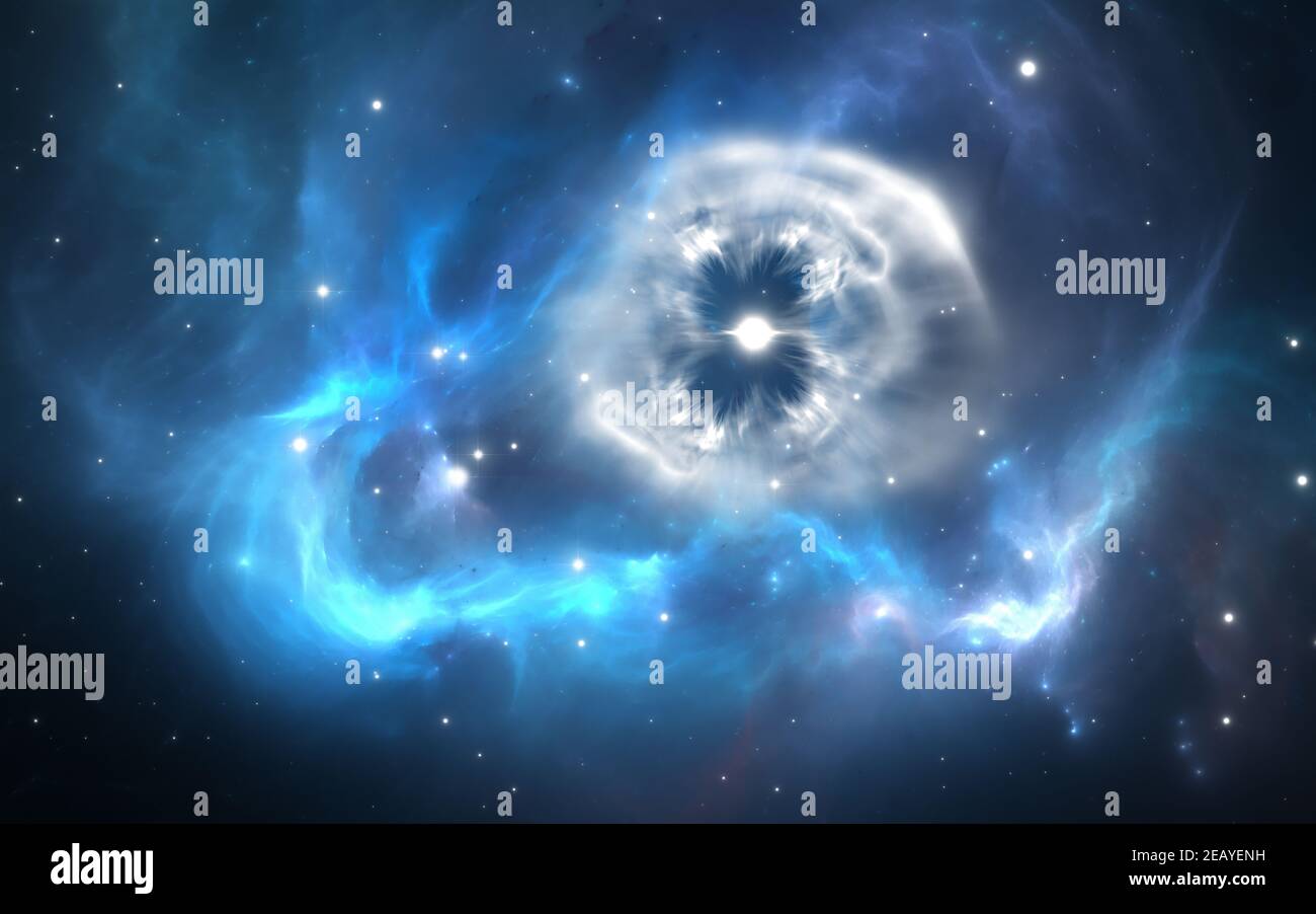 Supernova explosion with nebula in the background. 3D illustration Stock Photo