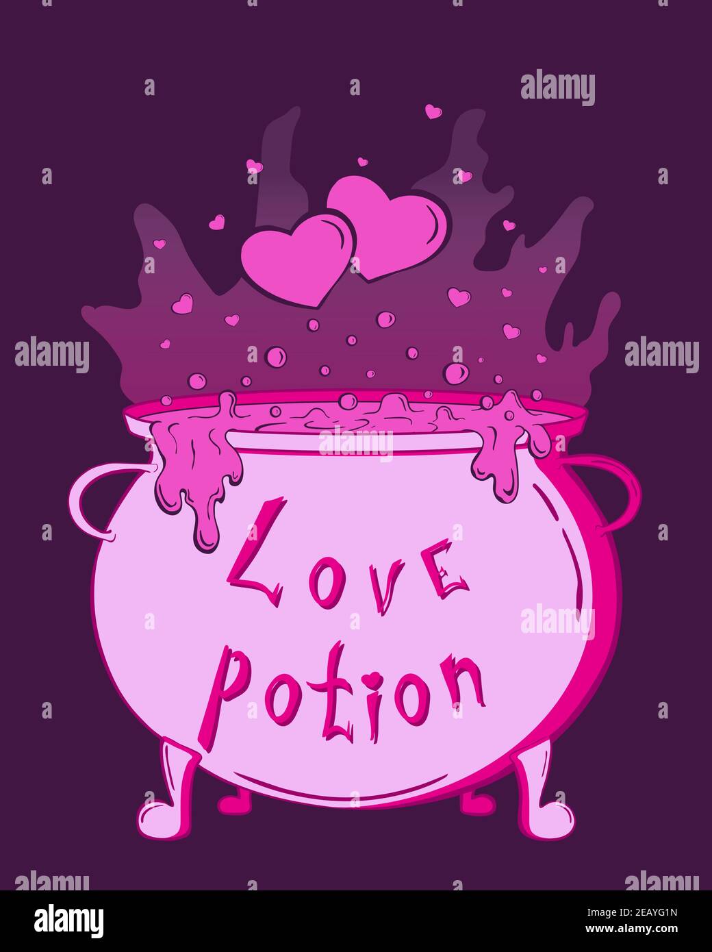 Magic cauldron with love potion and hearts. Stock Vector
