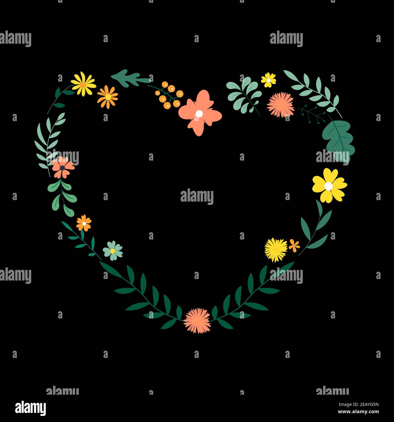Floral decorative heart from leaves and flowers for cards and ...