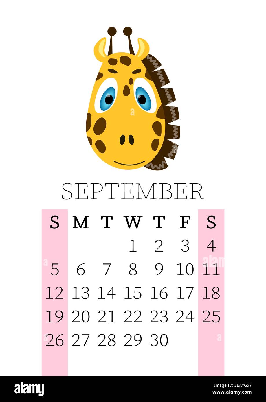 calendar 2021 monthly calendar for september 2021 from sunday to saturday yearly planner templates with cute hand drawn face animals vector stock vector image art alamy