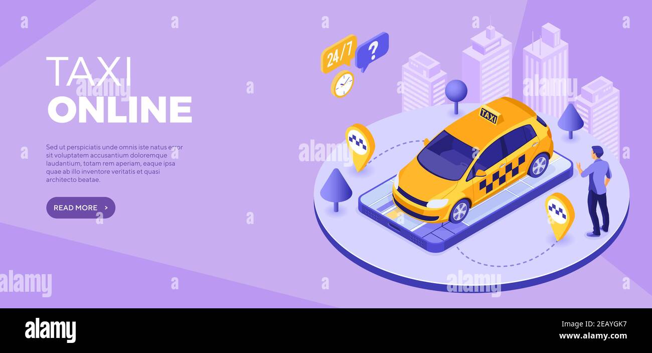 Online technology order taxi isometric Stock Vector