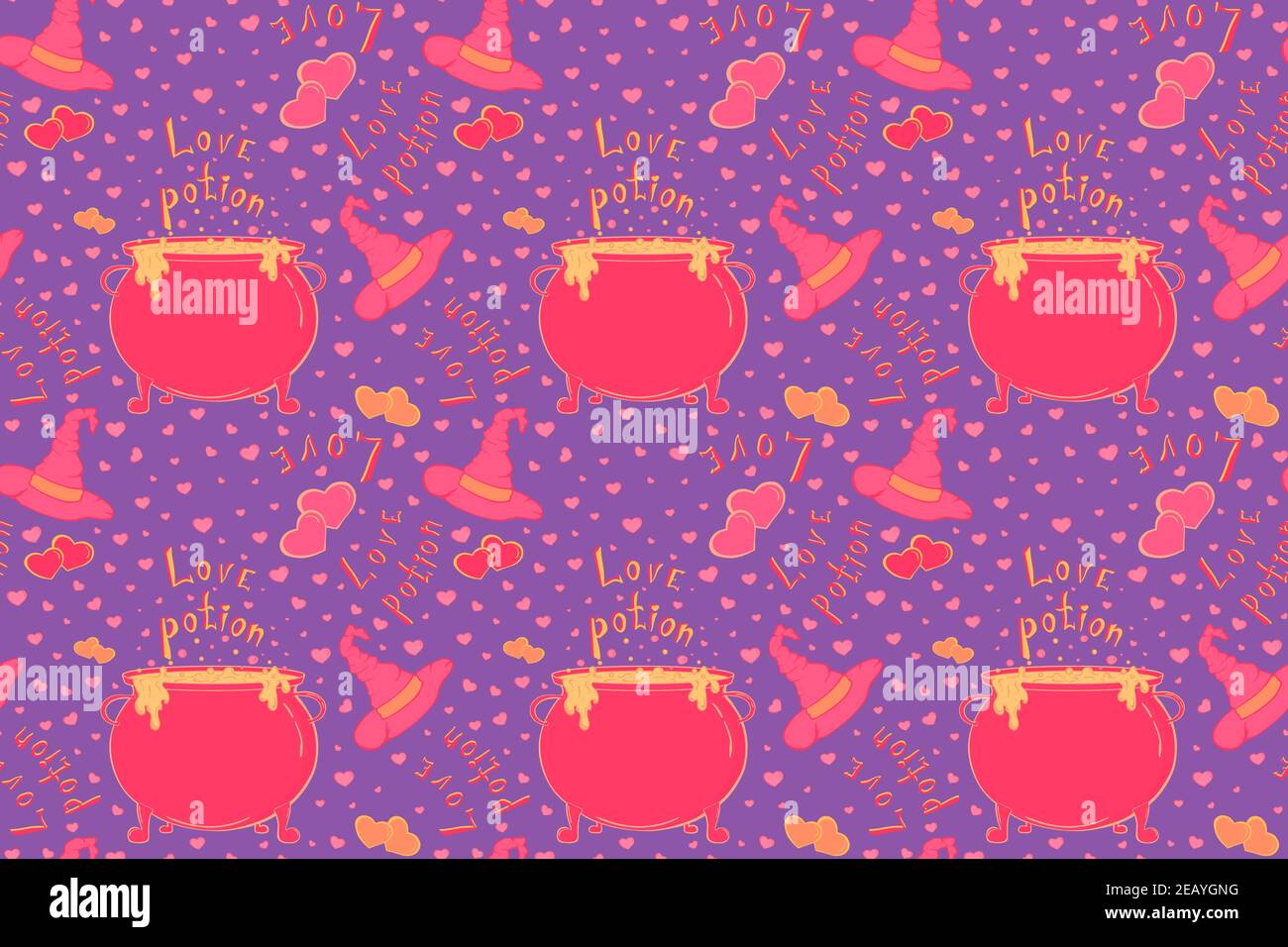 Nice love potion seamless pattern with cauldron Stock Vector