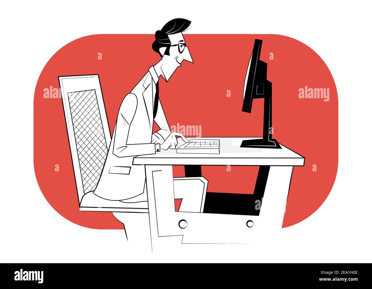 Online education, educational webinar, personal tutor courses. Man sitting at table with personal computer Stock Vector