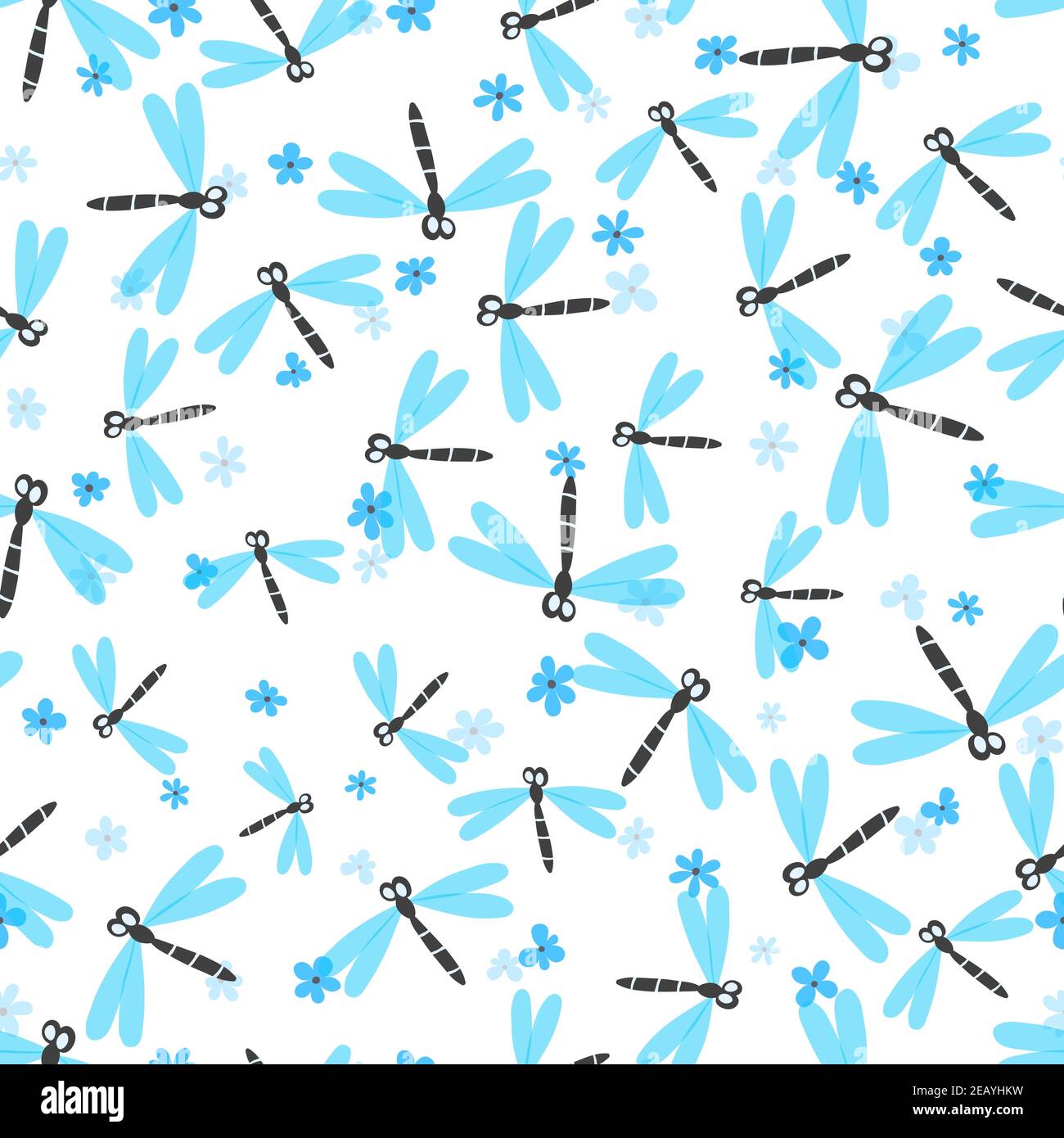 Seamless pattern with color dragonfly and flowers on white background ...