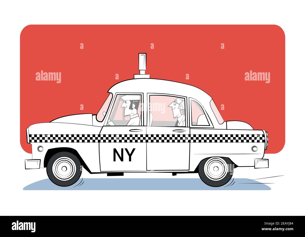Cartoon retro taxi on red background. Vector illustration Stock Vector