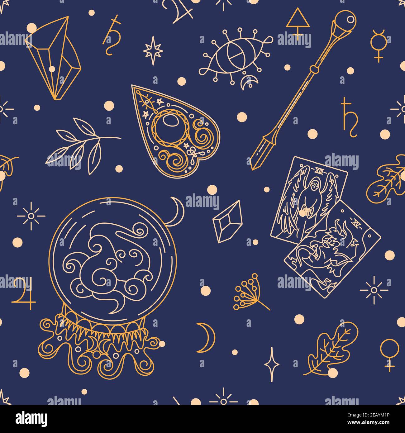 Items of fortune teller or gypsy textile, wrapping paper and stationery print design