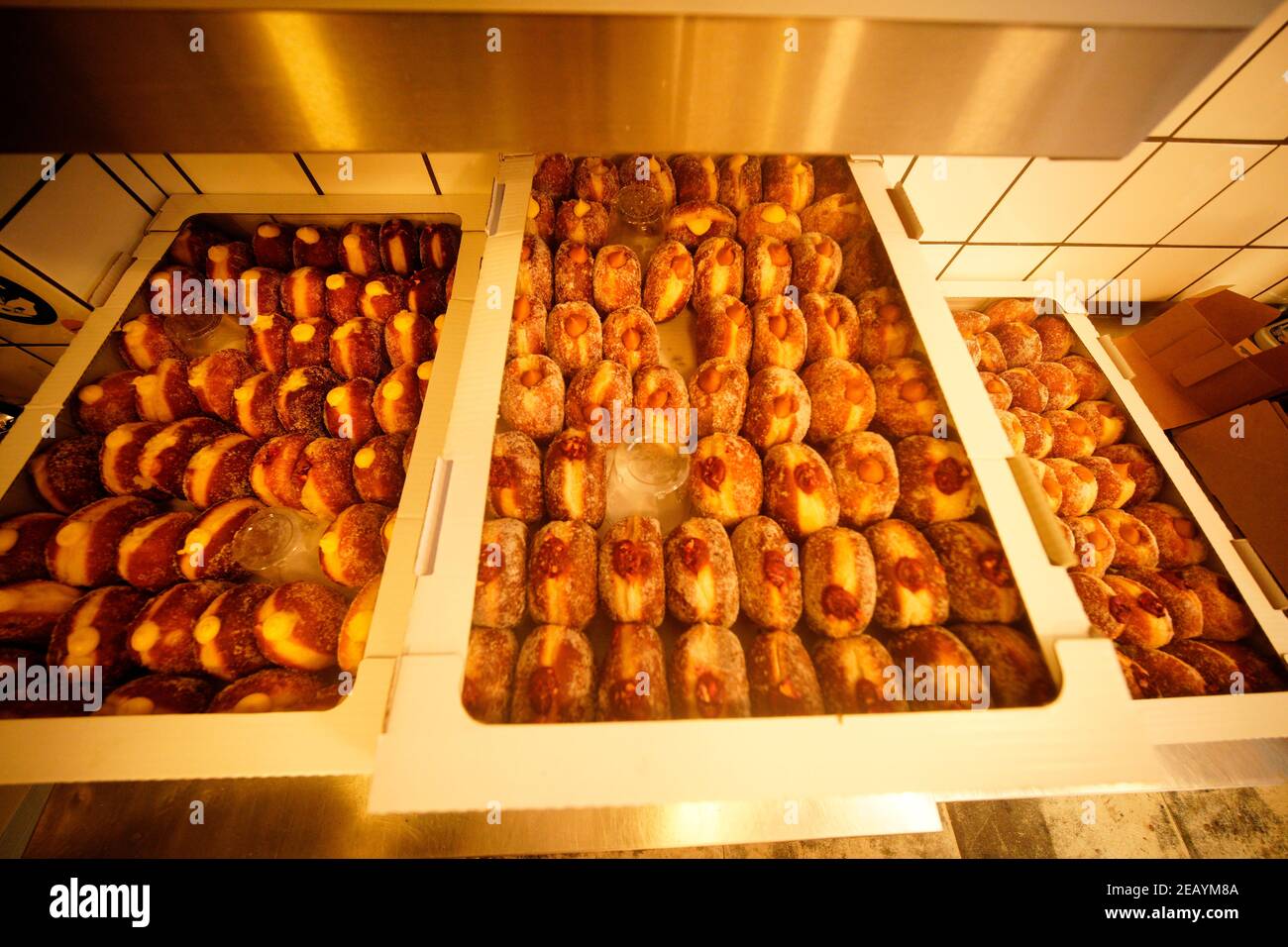 Paczki, Polish filled donuts are seen at the Miss Mellow bakery on Fat