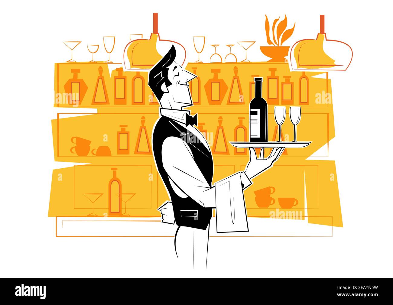 Cartoon waiter holding silver tray hi-res stock photography and images ...