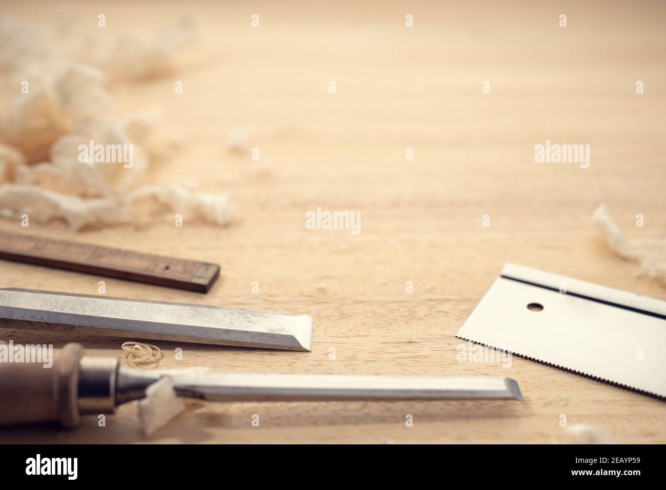 Carpentry or woodworking background with copy space. Carpentry tools ...