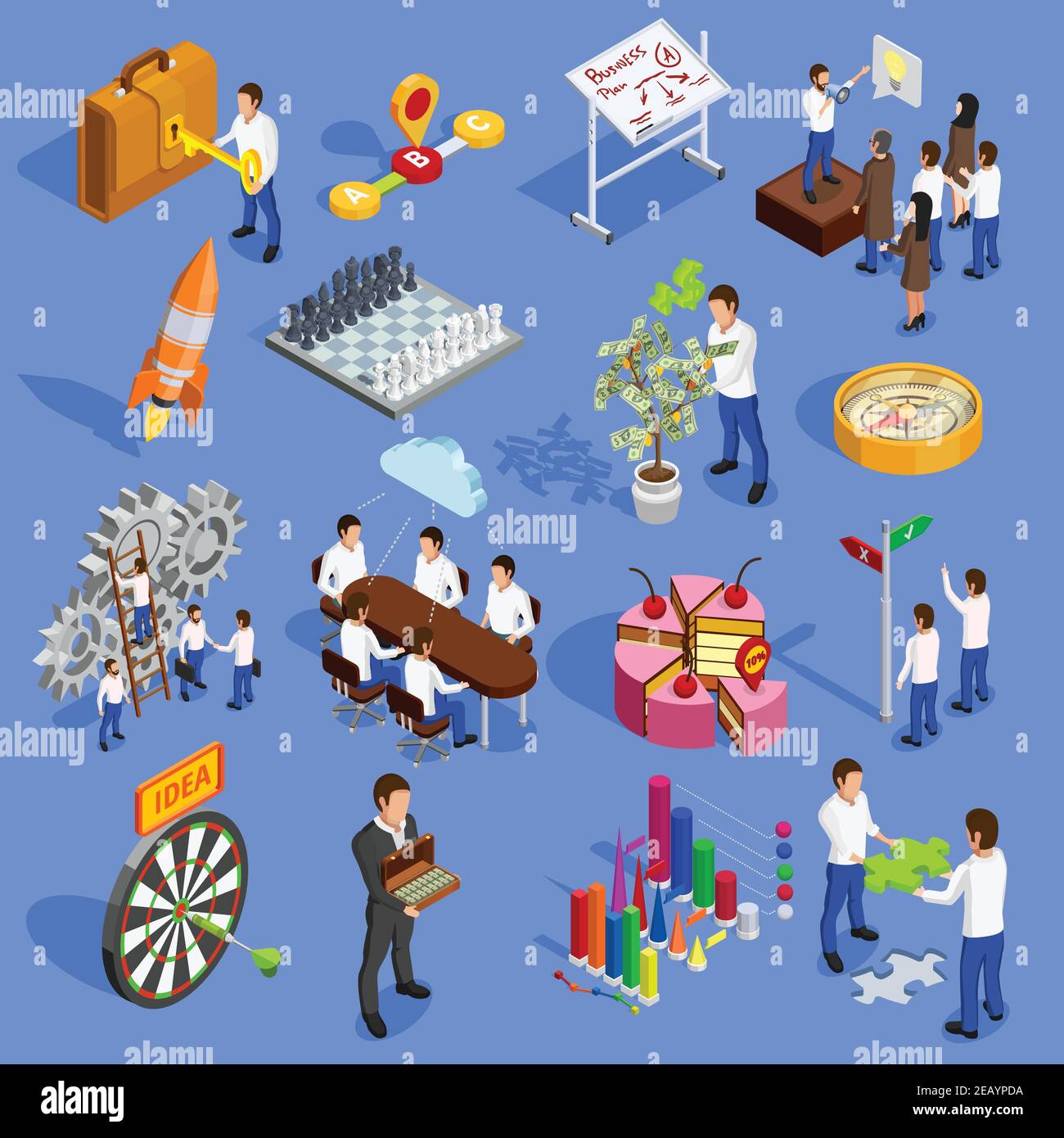Business strategy isometric icons set with brainstorming and analysis ...
