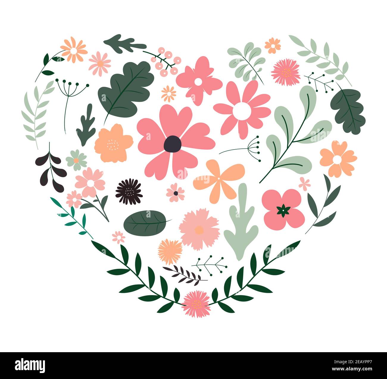 Floral decorative heart from leaves and flowers for cards and ...