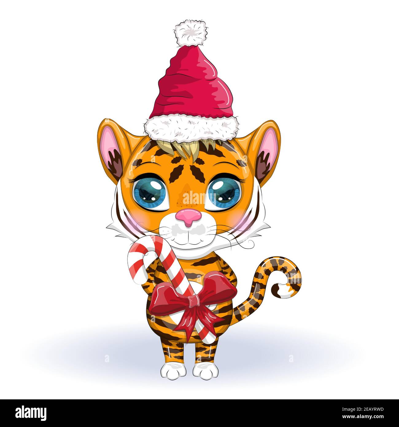 Cute Cartoon Tiger With Beautiful Eyes Bright Orange With Candy Kane Illustrations For Chinese New Year 22 Year Of The Tiger Lunar New Year 2 Stock Vector Image Art Alamy