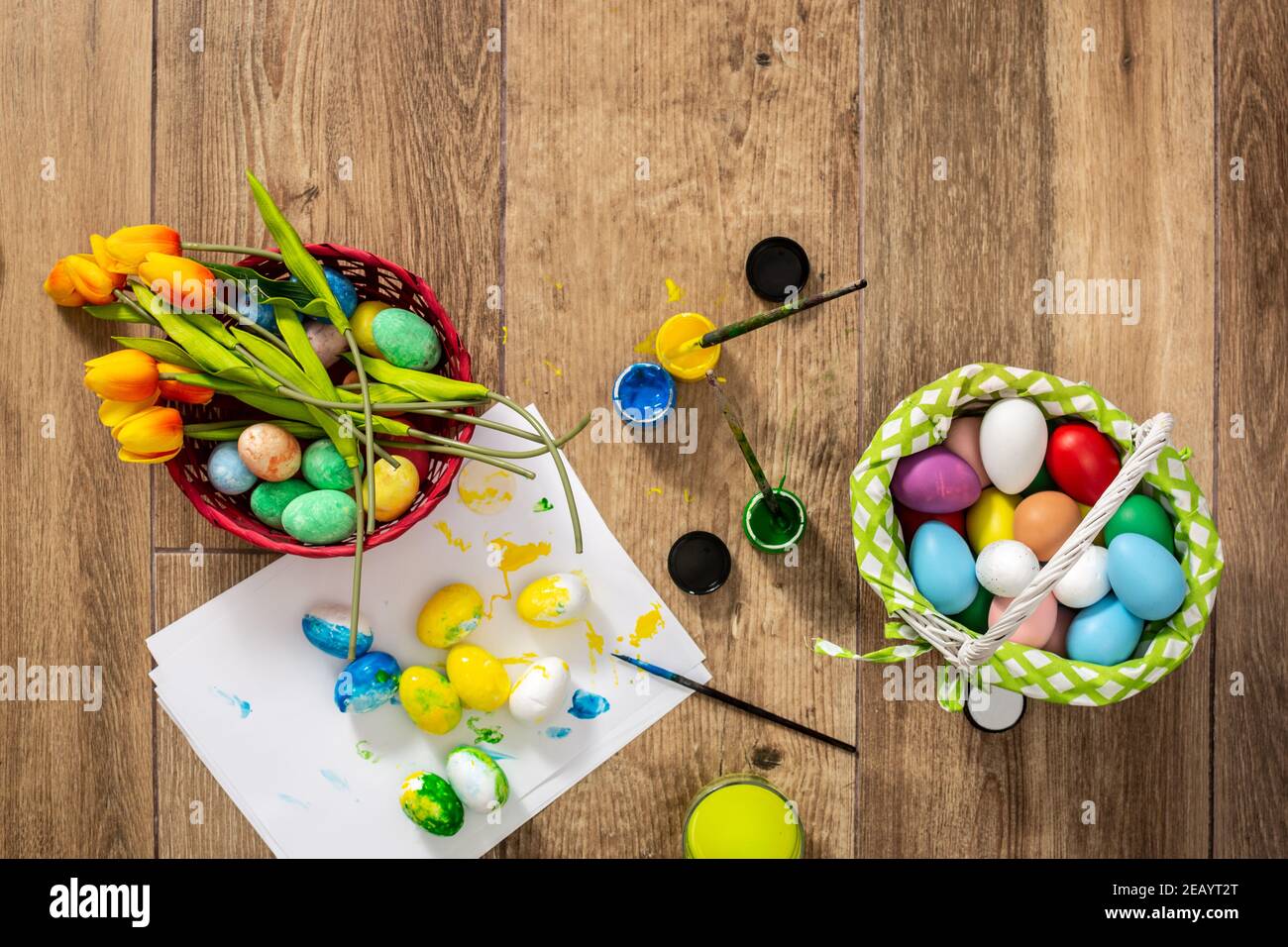 Painting Easter eggs at home Stock Photo