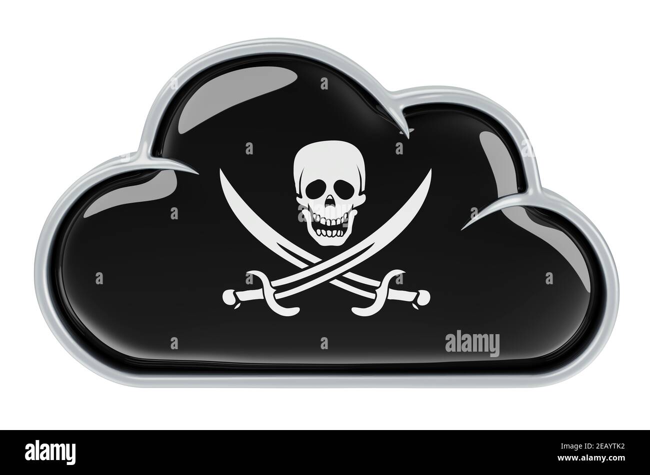 Cloud storage with piracy flag, 3D rendering isolated on white ...
