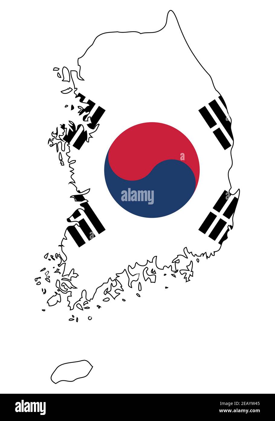 South Korea map with flag - outline of a state with a national flag, white background, vector Stock Vector