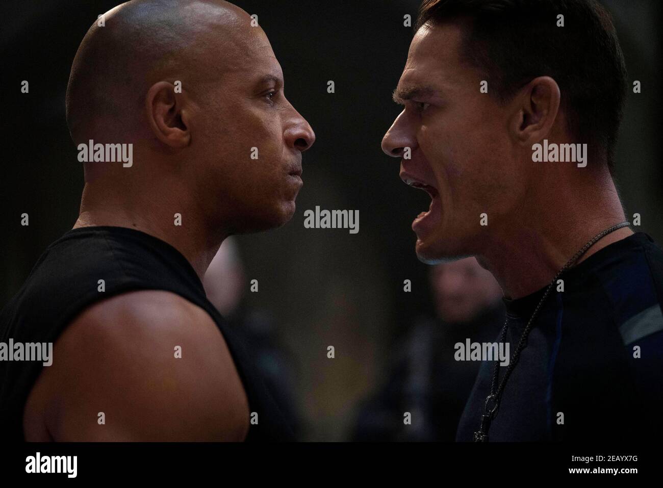 JOHN CENA and VIN DIESEL in F9 (2021), directed by JUSTIN LIN. Credit: One Race Films / Original Film / Universal Pictures / Album Stock Photo
