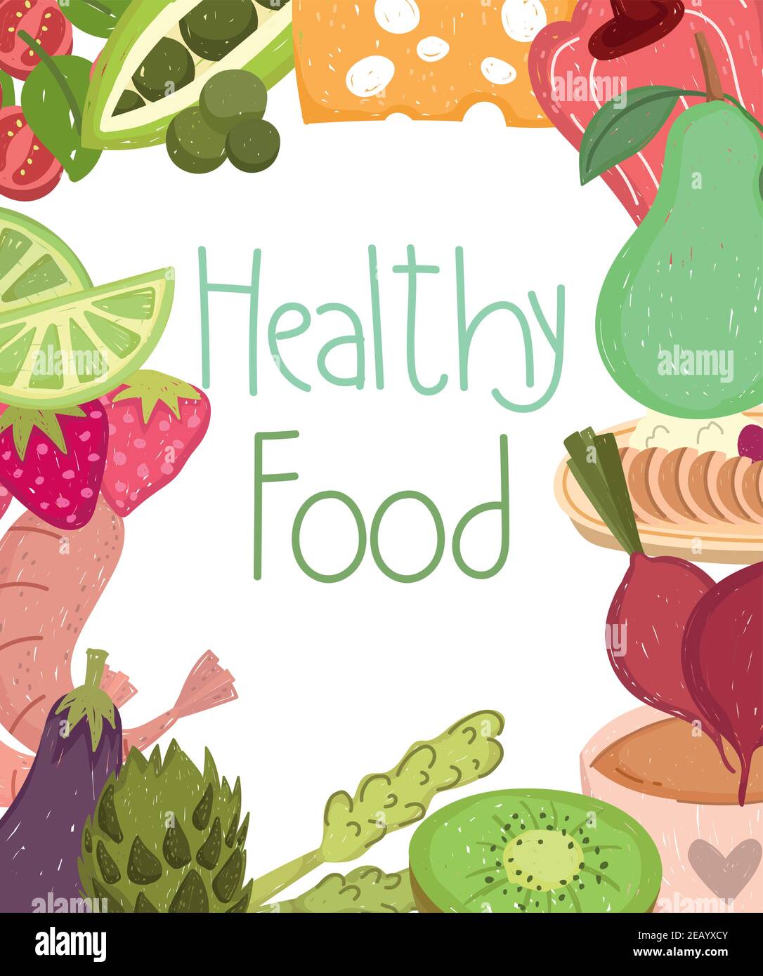 healthy food nutrition dieat with vegetables fruits vector illustration ...