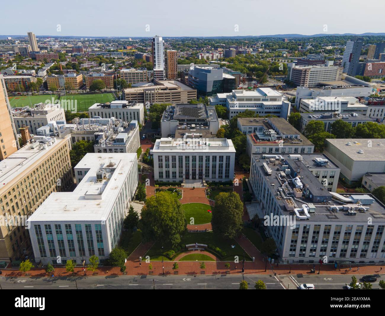 Northeastern University main campus and Huntington Avenue aerial view in Boston, Massachusetts MA, USA. Stock Photo
