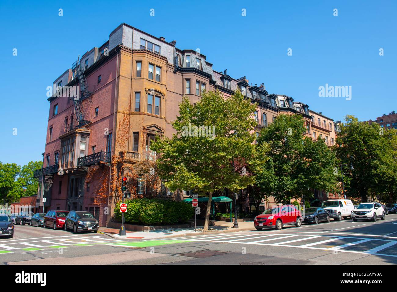 Boston historic buildings on Beacon Street at Dartmouth Street, Boston ...