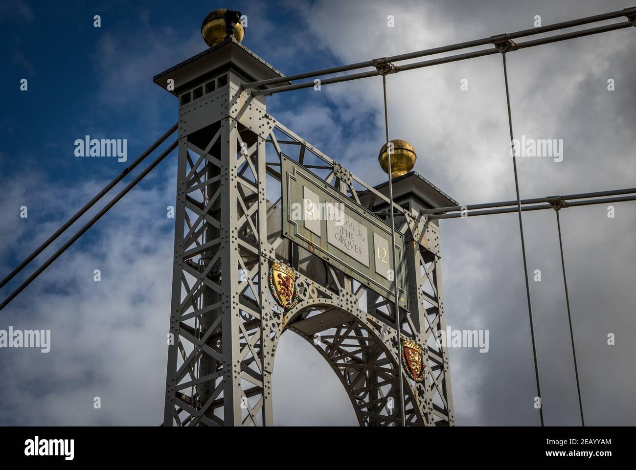 Queens Park Suspension Bridge over River Dee, Chester, England Stock