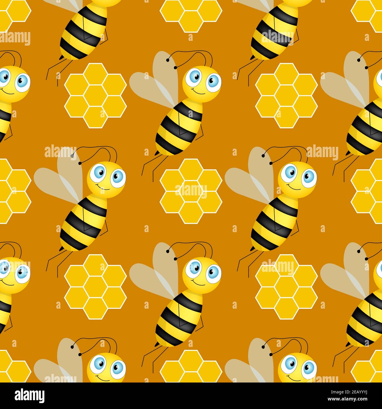 Seamless pattern with bees and honeycombs on brown background. Small ...