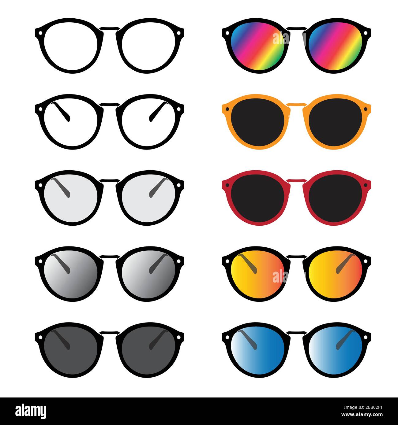 Vector group of an glasses and sunglasses isolated on white background