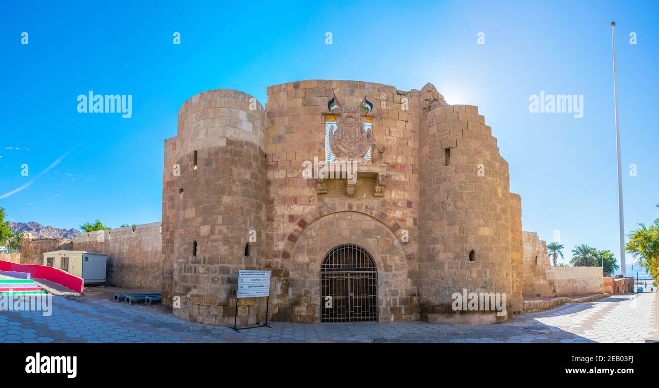 AQABA, JORDAN, JANUARY 5, 2019:Sunset view of Aqaba castle in Jordan Stock Photo