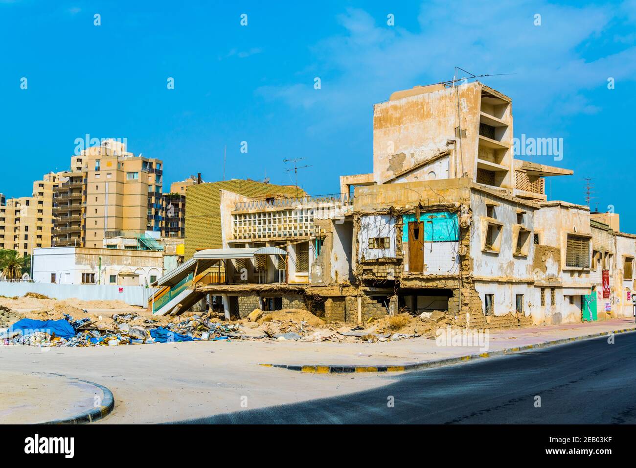 KUWAIT CITY, KUWAIT, NOVEMBER 5, 2016: View of a destroyed house in the central Kuwait. Many houses in the whole country have been destroyed during Ir Stock Photo